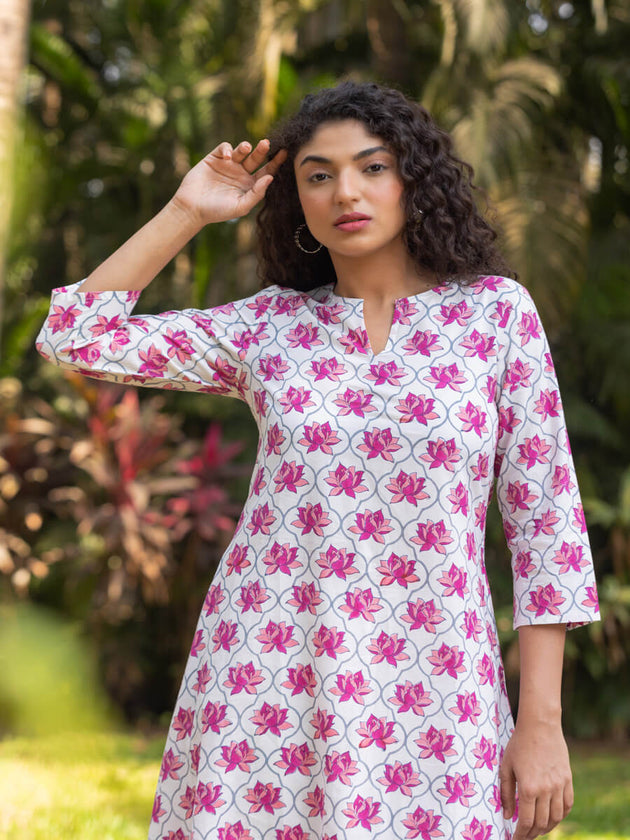 Nalini Block Printed Cotton Kurta– Pinklay