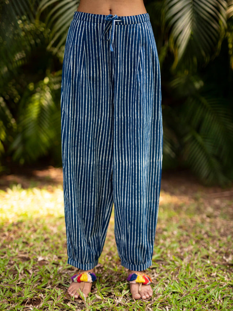Buy Teal Multicoloured Stripe Print Pants Online  W for Woman