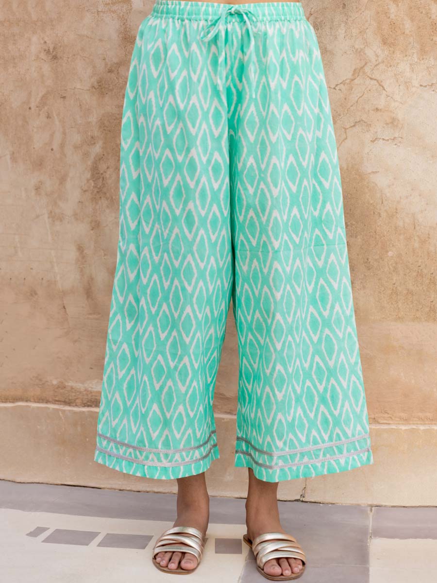 Margarita ~ Long Pants ~ Black with Turquoise Blue Stripes (Style 1200)